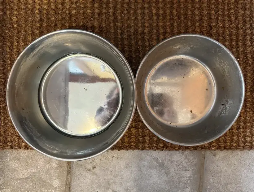 Hai bát inox đặt trên sàn